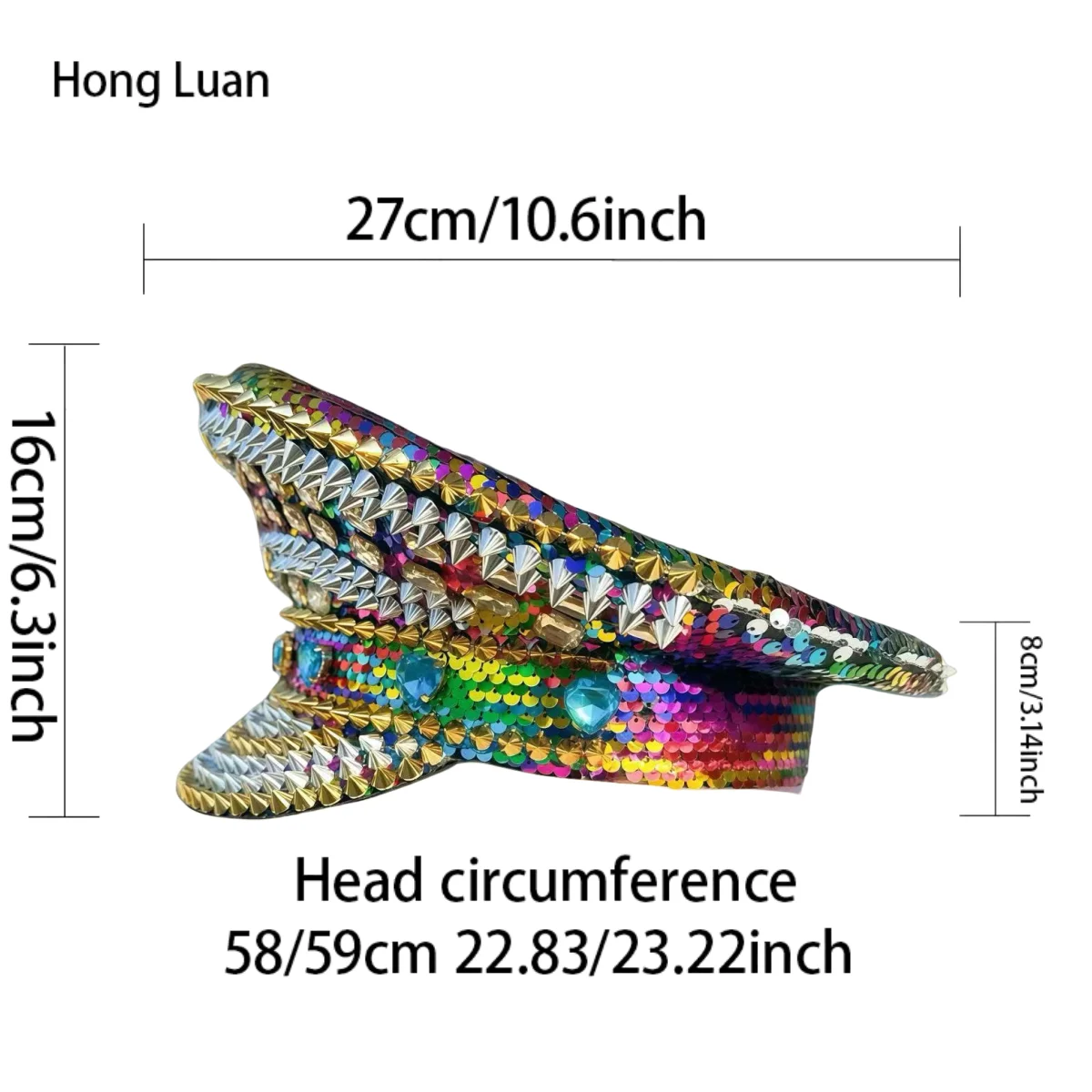 ホンルアン イエローレーザーレザーループキャプテンハット ラインストーン＆ミリタリーキャップ 女性用、レイブフェスティバルアクセサリー＆パーティーキャップ男性用