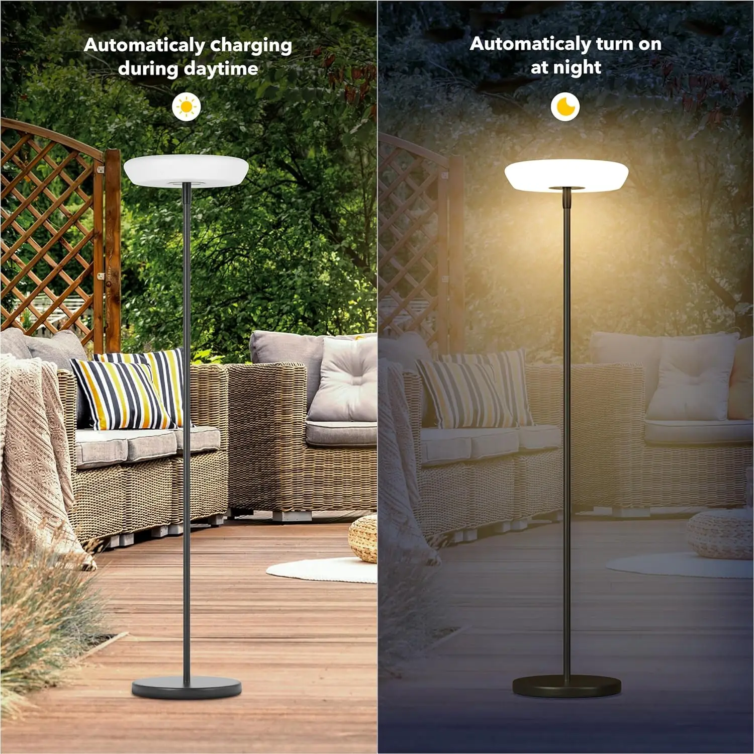 

3000K Warm Light Solar Powered Floor Lamp 3 Brightness Levels IP65 Waterproof Height Adjustable Ideal for Indoor Outdoor Use