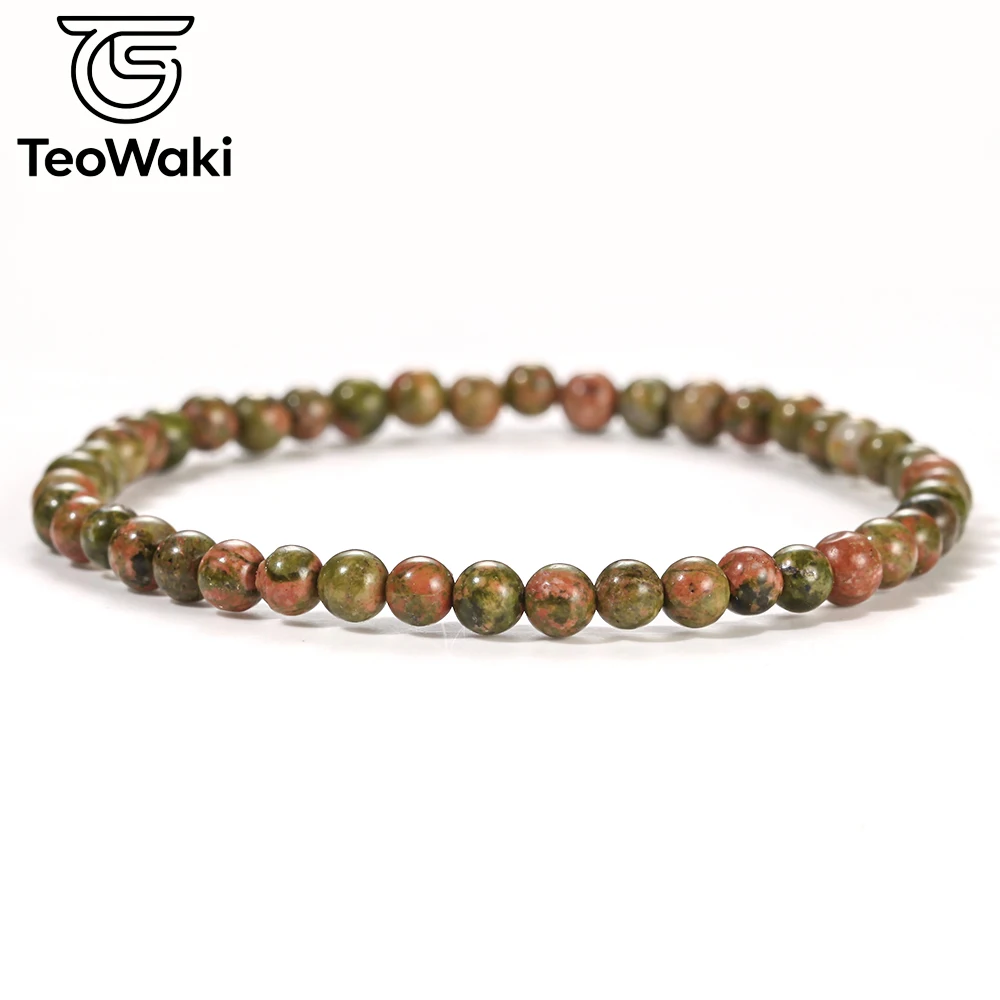 TeoWaki Natural Stone Beads Bounce Bracelet Unakite Stone Bracelets for Women Men Elastic Rope Bangle Daily Jewelry Gift 19cm