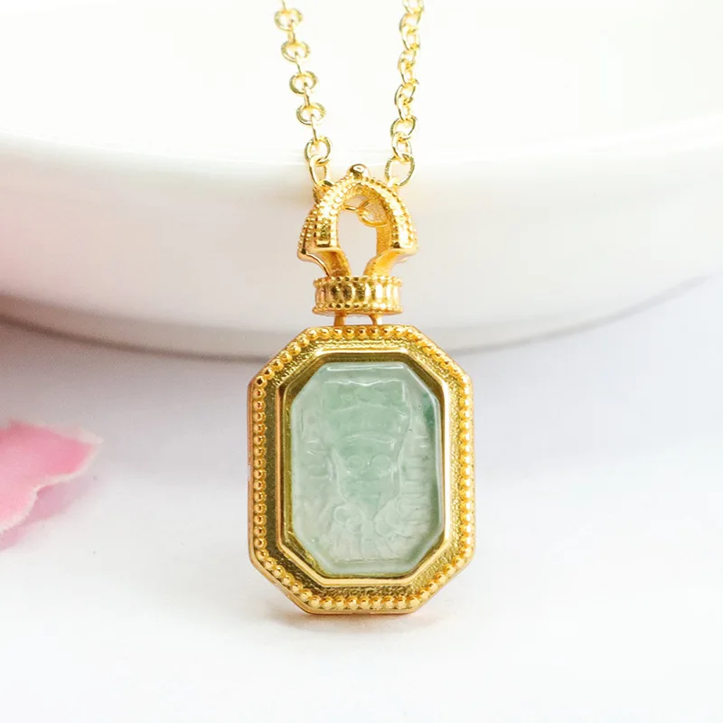 

Ожерелье с подвеской zakiram из серебра S925 с инкрустацией натуральным жадеитом ледяного голубого цвета