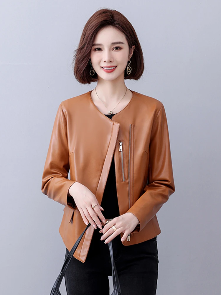 Giacca in Vera Pelle da Donna, Nuova Collezione Primavera-Autunno 2025, Versione Coreana Slim Fit, Cappotto in Pelle alla Moda