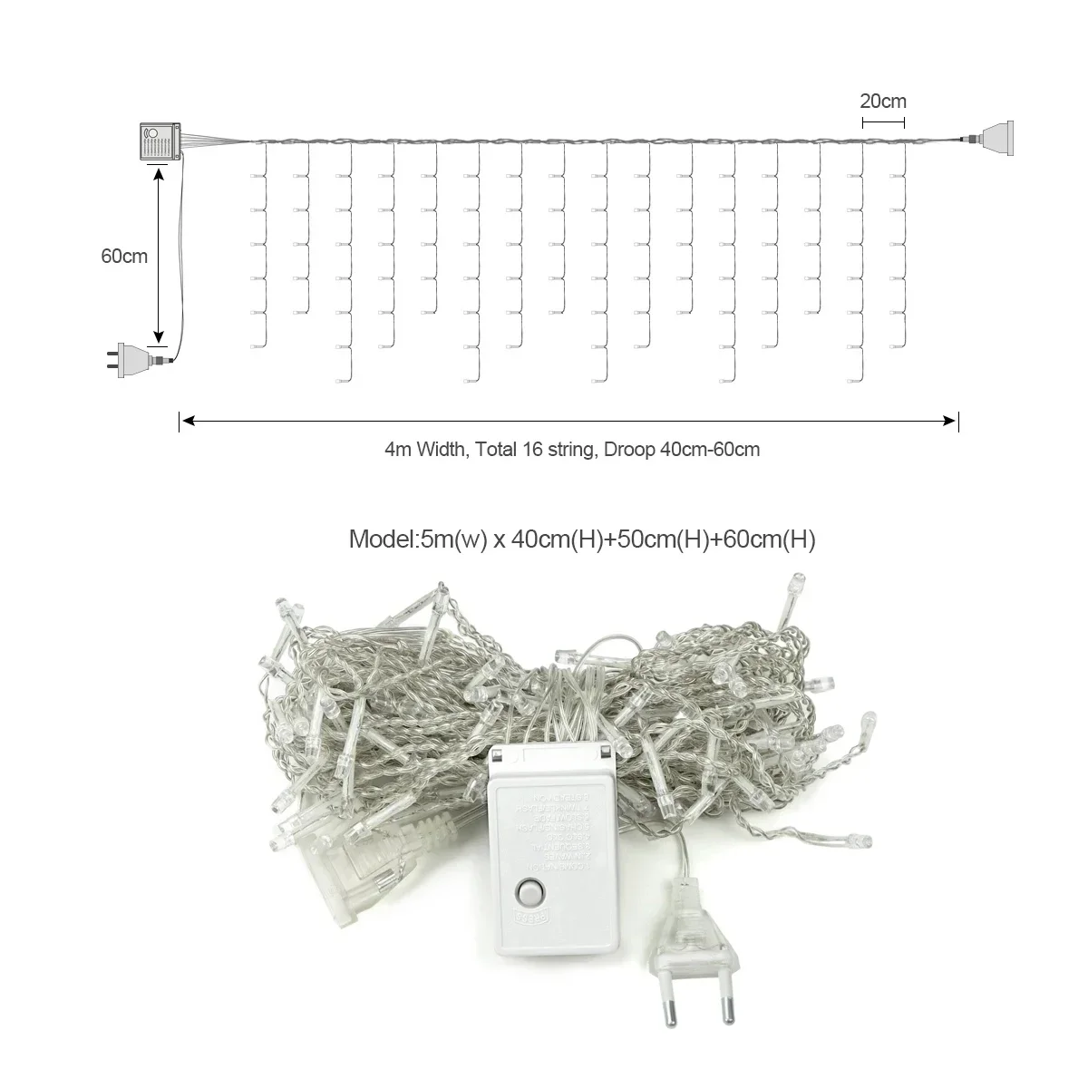 크리스마스 화환 LED 커튼 고드름 스트링 조명, 휴일 조명, 정원 거리 야외 Decorative-4M, 96LED, 0.4-0.6m