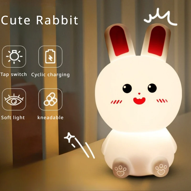 LED Cute Rabbit Patting Induction Light USB Charging Cute Rabbit Silicone Light Remote Control Colorful Night Lamp Table Light