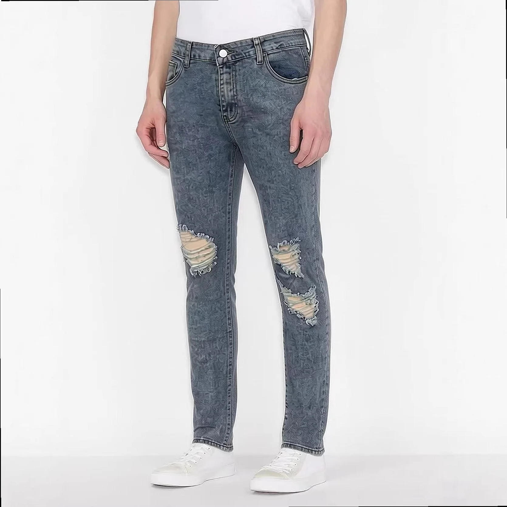 Jean Casual Ripped Stretch Straight Jeans Men's Denim Pants Spring Summer