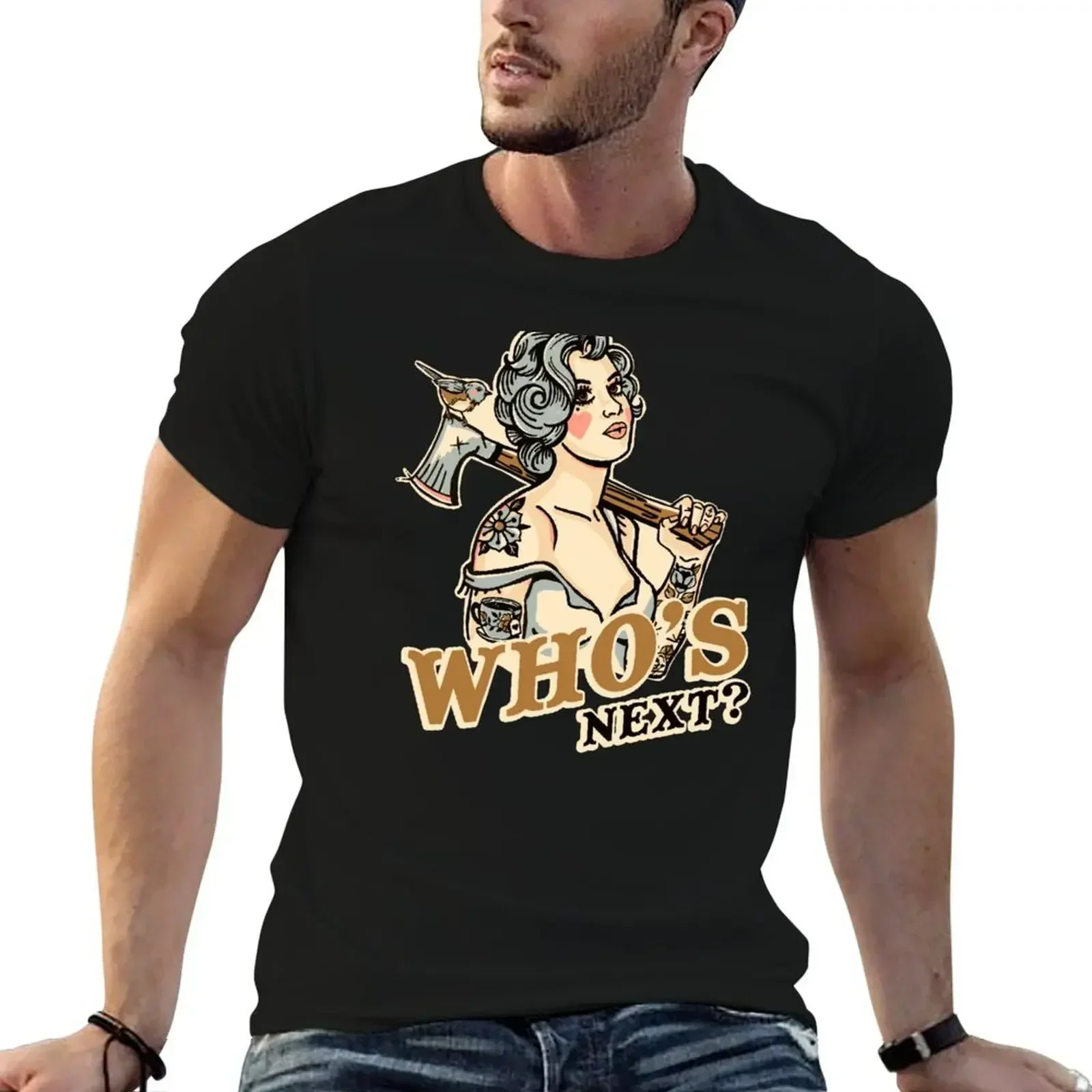 Who's Next? Tattooed Retro Rockabilly Pinup Girl With An Axe T-Shirt Moisture Control Sports Tee