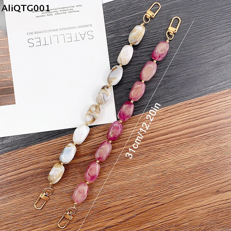 Colorful Bead Resin Handle Strap DIY Handbag Accessories Replaceable Colored Stone Wristlet Purse Bag Belt for Women