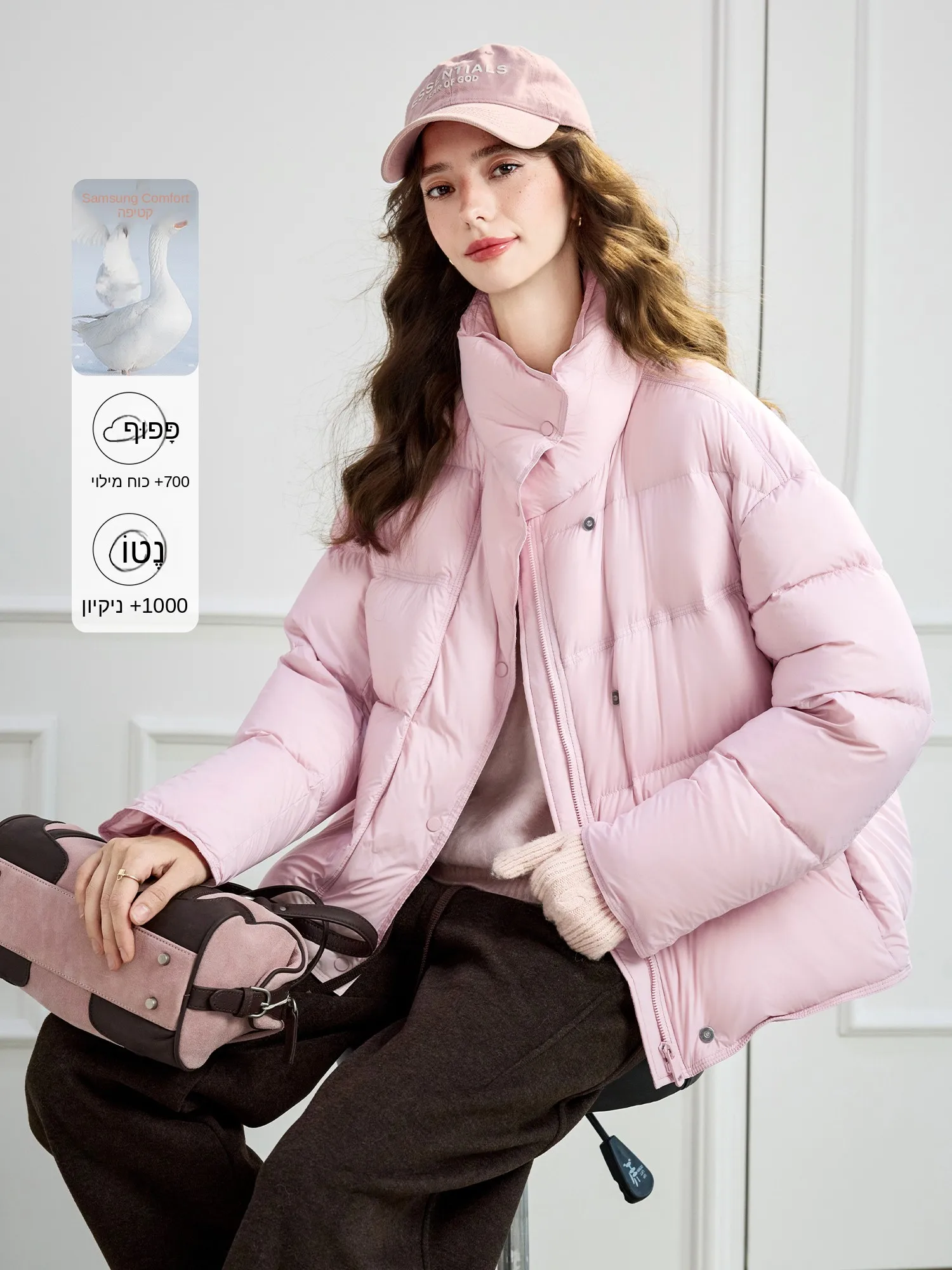 

ort Puffer Jaet Women's Stand Collar Bread Sle down Coat Warmth Lightweight Nylon Fabric Du Feather Filling Winter Ou...