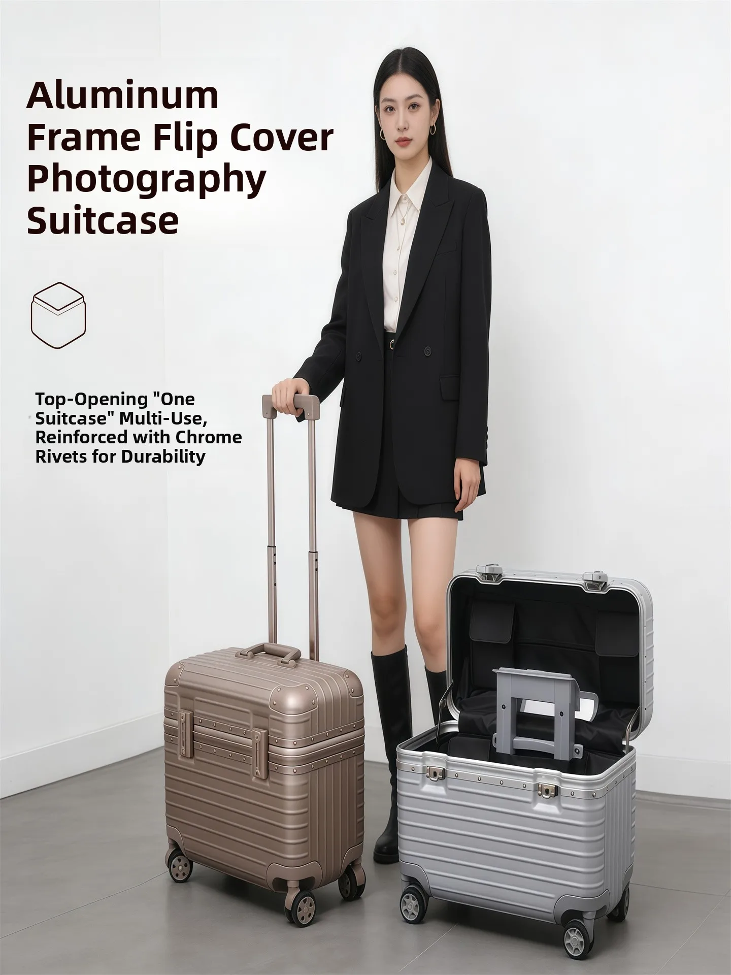 

ex 23 Inch Aluminum Frame Lage Suitcase with Top Flip Cover Photoaphy Travel Bag Universal Wheel Carry on Bag