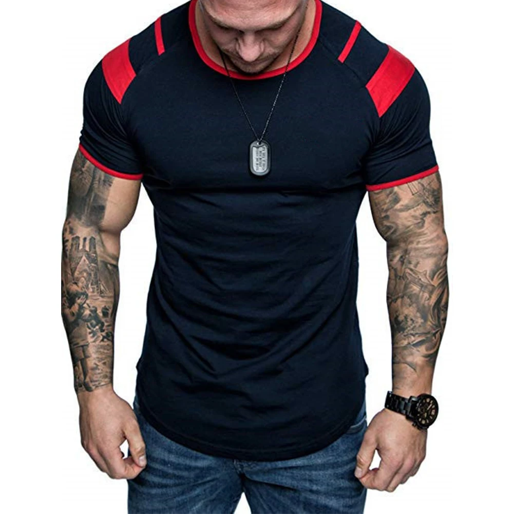 Mens Round Neck Short Sleeve T-shirt Undershirt Blouse Muscle Activewear Top