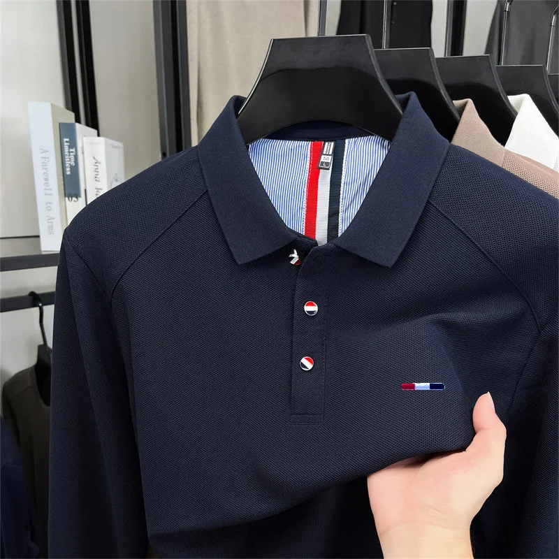 High Quality Man Long Sleeved Polo Shirt Lapel Button Exquisite Pattern Embroidery Autumn New Versatile Business Casual Menswear