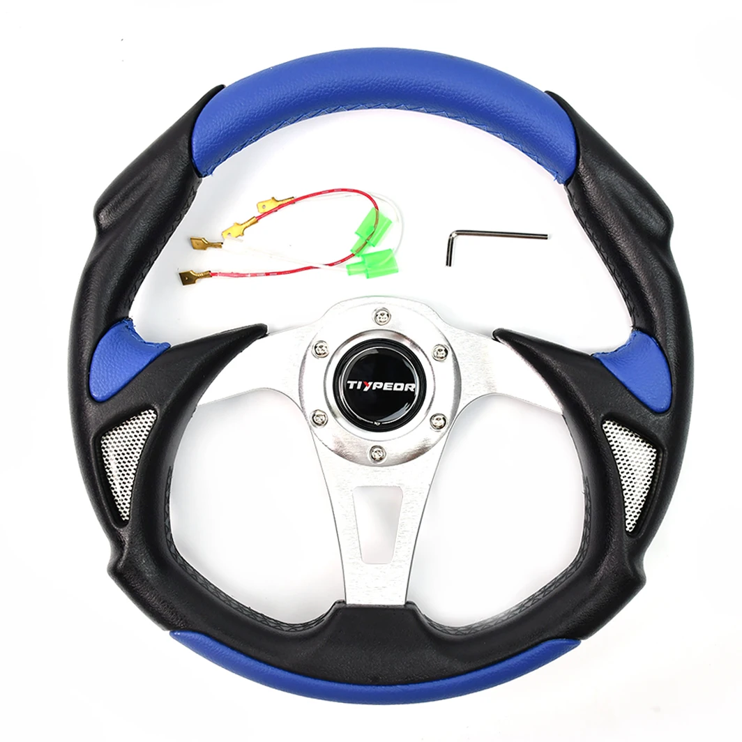 

TIYPEOR JDM 320mm PVC PU Sport Steering Wheel Blue and Black 6 Hole 3 Spokes Quick Release Racing Steering Wheel