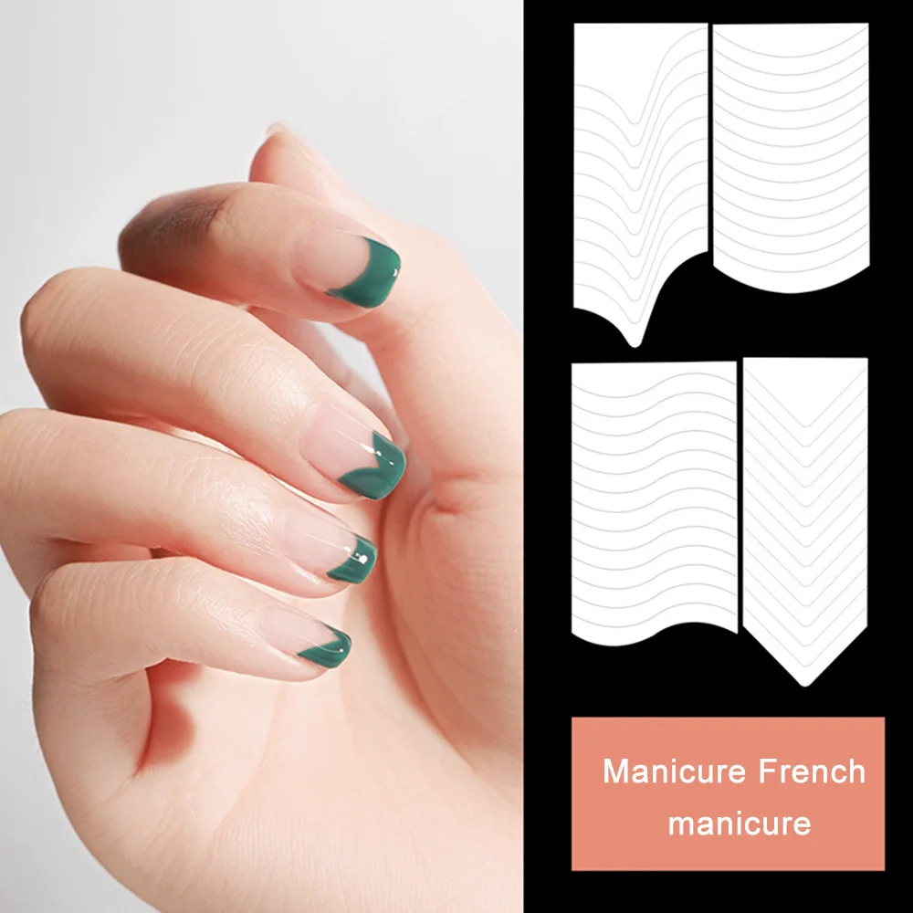 Pegatinas para uñas francesas, 18 hojas autoadhesivas para manicura, pegatinas para uñas artísticas, pegatinas con flecos curvos, cinta adhesiva para puntas de decoración de uñas