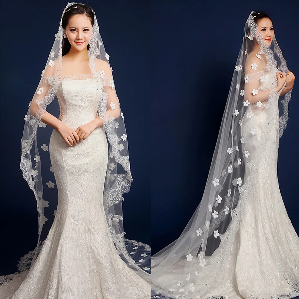 Velo de Novia Glamuroso Blanco Marfil de Una Capa con Encaje, 3*1.5 Metros, Velo de Boda Económico para Novias, Vestidos de Novia Personalizados
