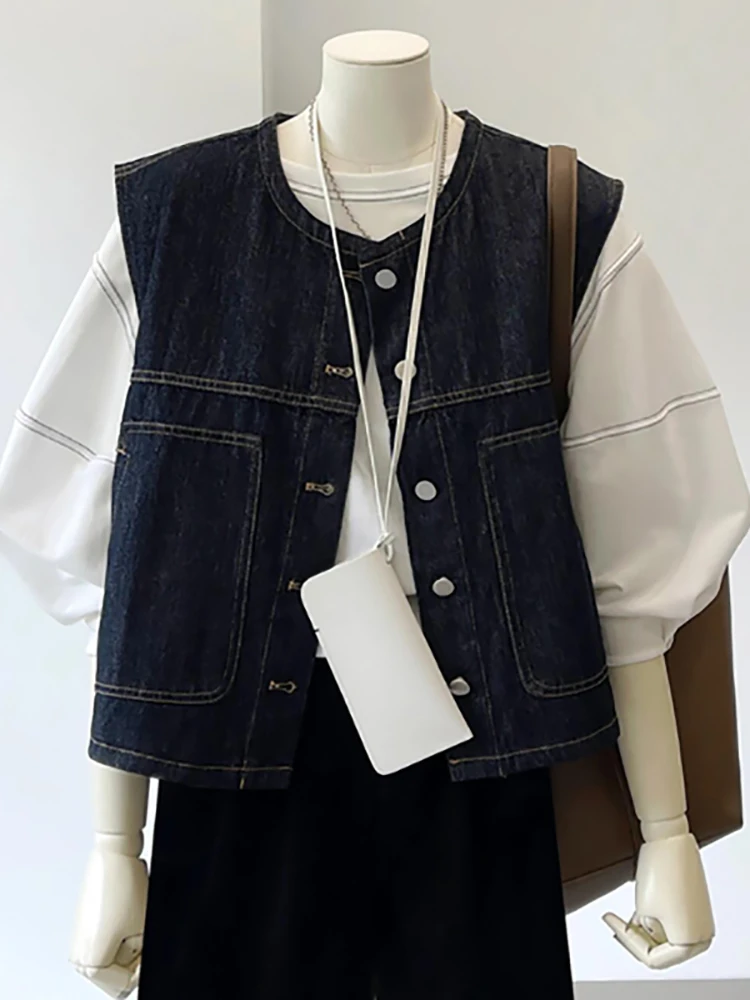 

Retro Layered ort Denim Vest Women's Spring New Sle Small Size Svel Open Cardigan Outerwear Faionable Slimming