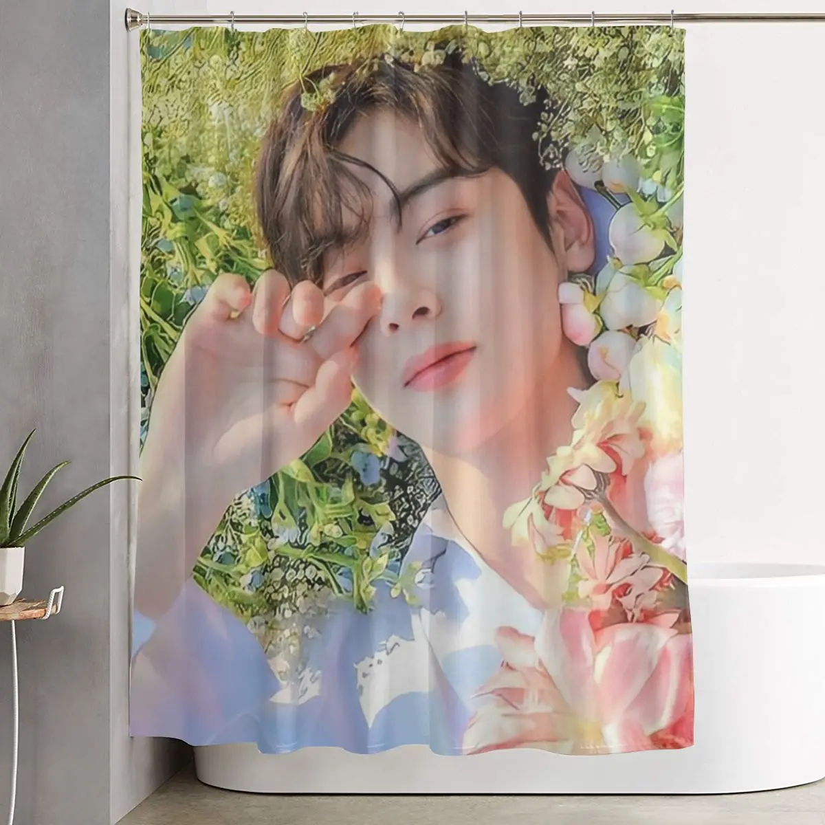 

Занавеска для душа Cha EunWoo Kpop Astro, полиэстеровая, водонепроницаемая, для ванной комнаты, с крючками