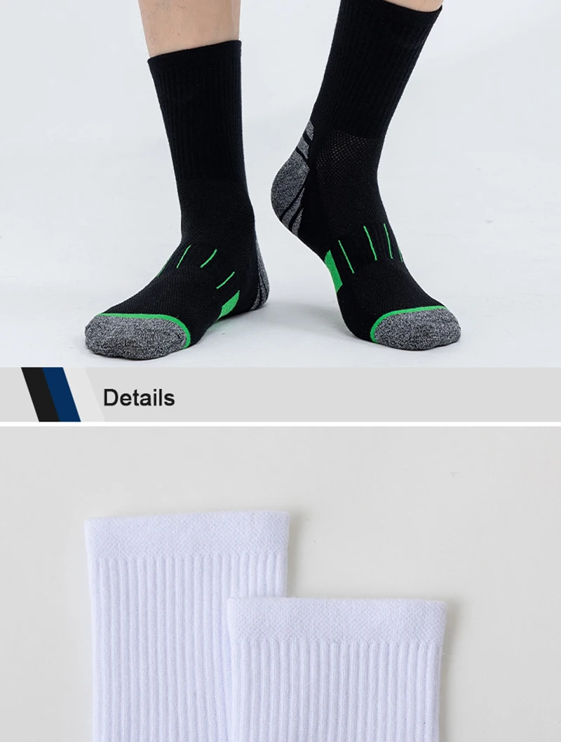 5 Paar Herbst-Herrensocken aus Baumwolle, mittellang, hohe Elastizität, atmungsaktives Mesh, dickes Frottee, schweißableitende Sportsocken – Detail 12