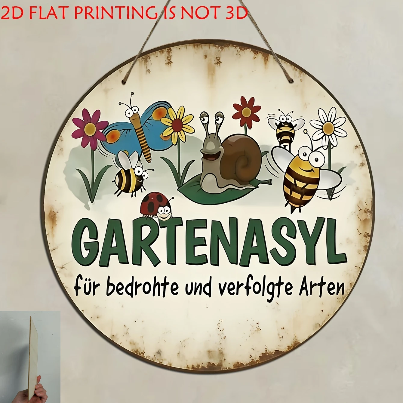 2D Flat, 2D Flat Wooden Decorative Plaque, 1pc, Vintage German Garden Wall Art Sign 