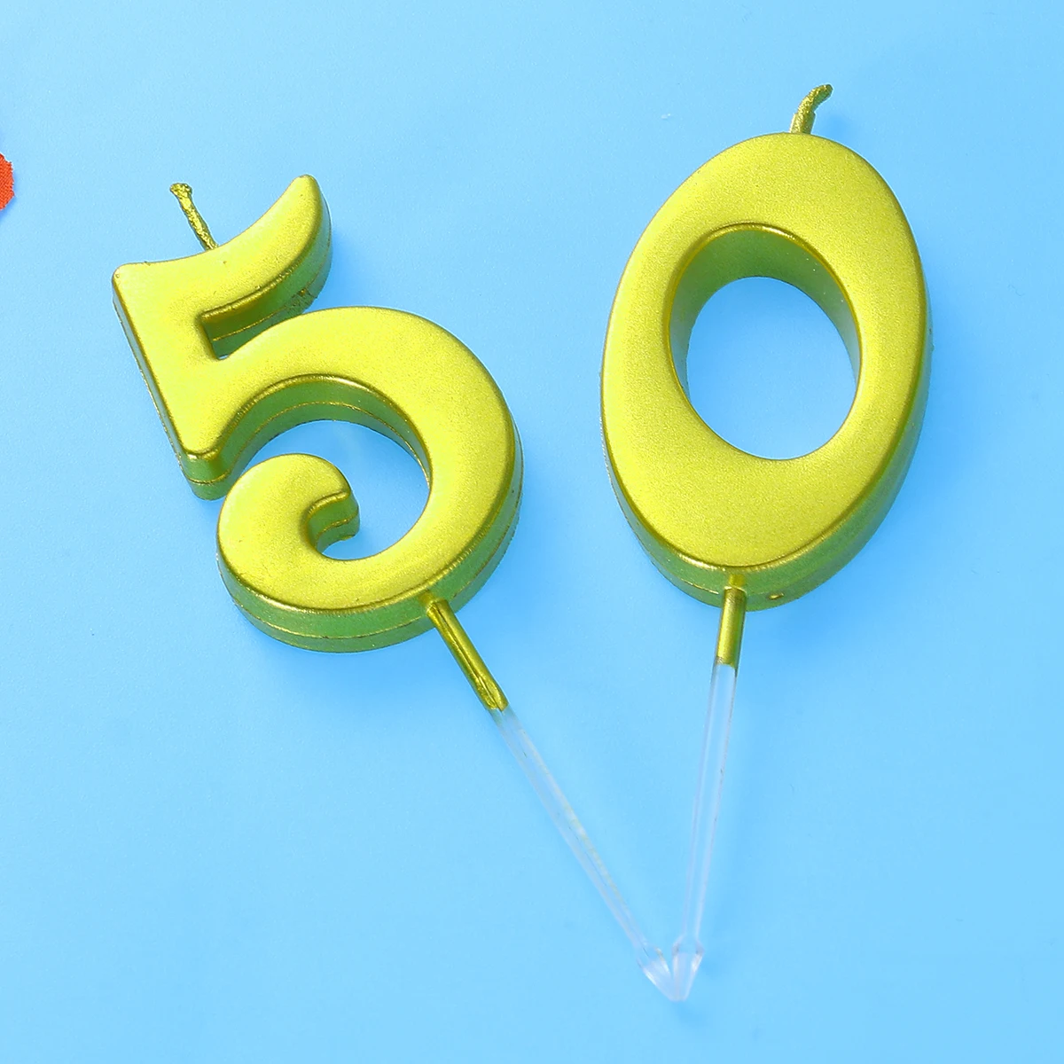 2pcs 50 Birthday Number Decoration Bithday Cake Topper Candles Party Supplies (Number 5 and 0 Golden)