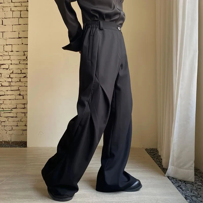 LUZHEN New Stylish High Quality Pleated Design Elegant Men Baggy Wide Leg Trendy Versatile Korean Style Casual Suit Pants 08e264