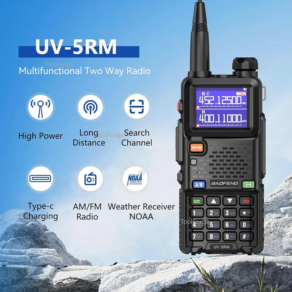 Baofeng UV5RM اسلكية تخاطب طويلة المدى نسخة لاسلكية تردد نوع-C شاحن معدات التخييم في الهواء الطلق الصيد اتجاهين راديو لحم الخنزير