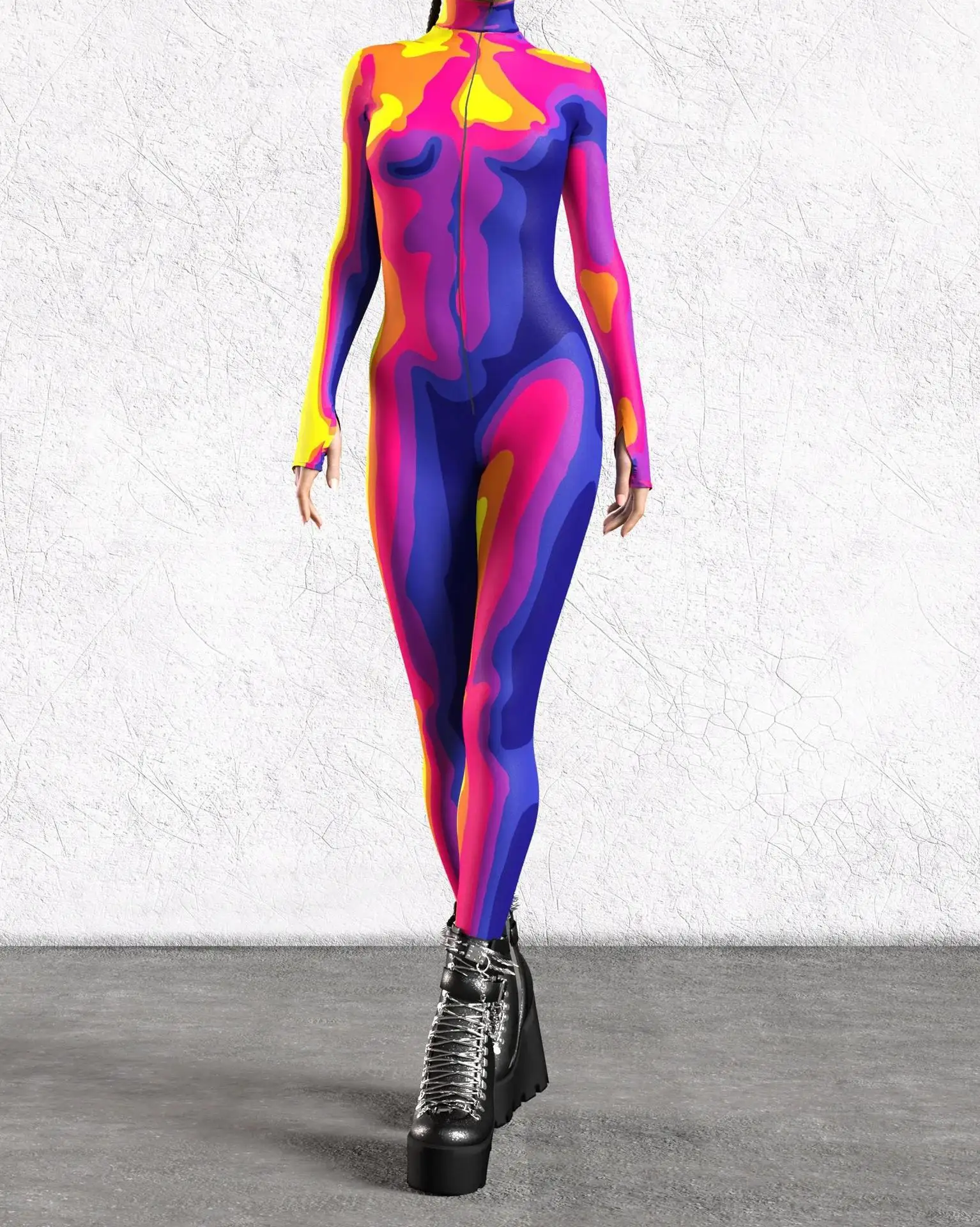 Halloween Bunter 3D-Druck Damen-Jumpsuit Erwachsener Sexy Rollenspiel-Bodysuit Party Bühnenauftritt Monos Catsuit Rave-Outfit – Detail 25