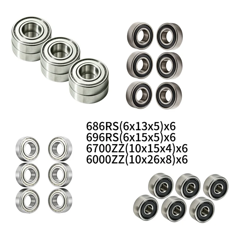 24pcs Sealed Ball Bearing Kit for 1/12 RC Bulldozer Construction Model Track & Transmission Gearbox Spare Parts