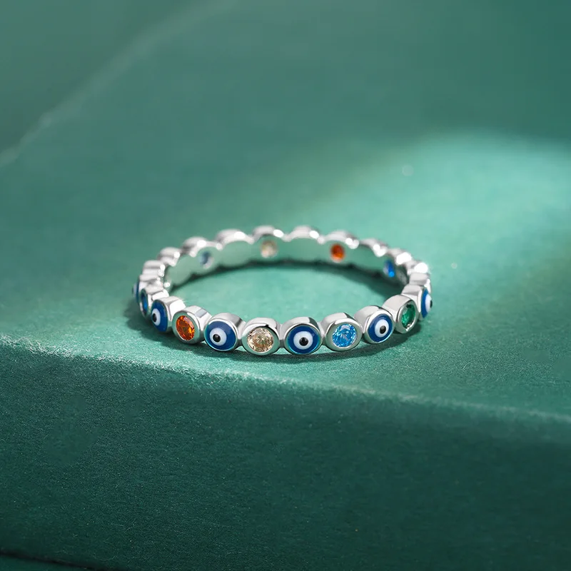 

Креативное кольцо Rainbow Series Demon Eye с синим сапфиром из стерлингового серебра S925 для женщин, уникальный дизайн со стильным очарованием