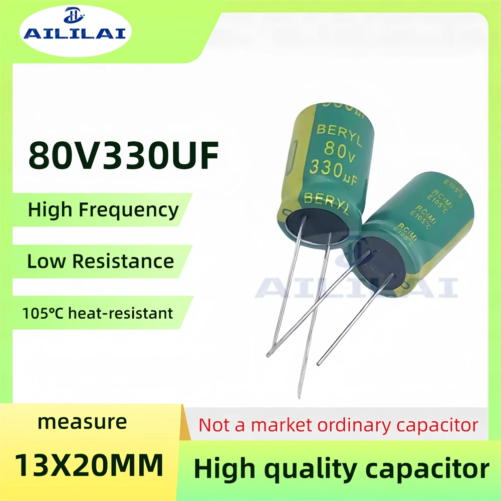 5PCS Original 80v330uf Low ESR/Impedance High Frequency 80V 330UF Aluminum Electrolytic Capacitor 80V330UF Size: 13x20MM