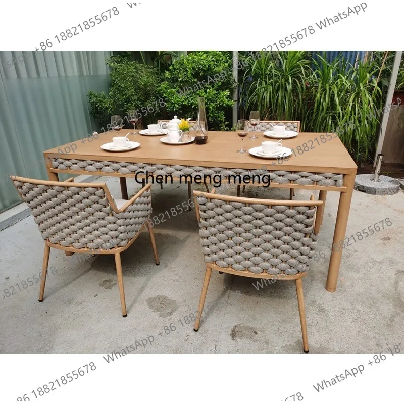 

Garden Leisure Furniture Aluminum Frame Braided Rope Dining Table and Chairs