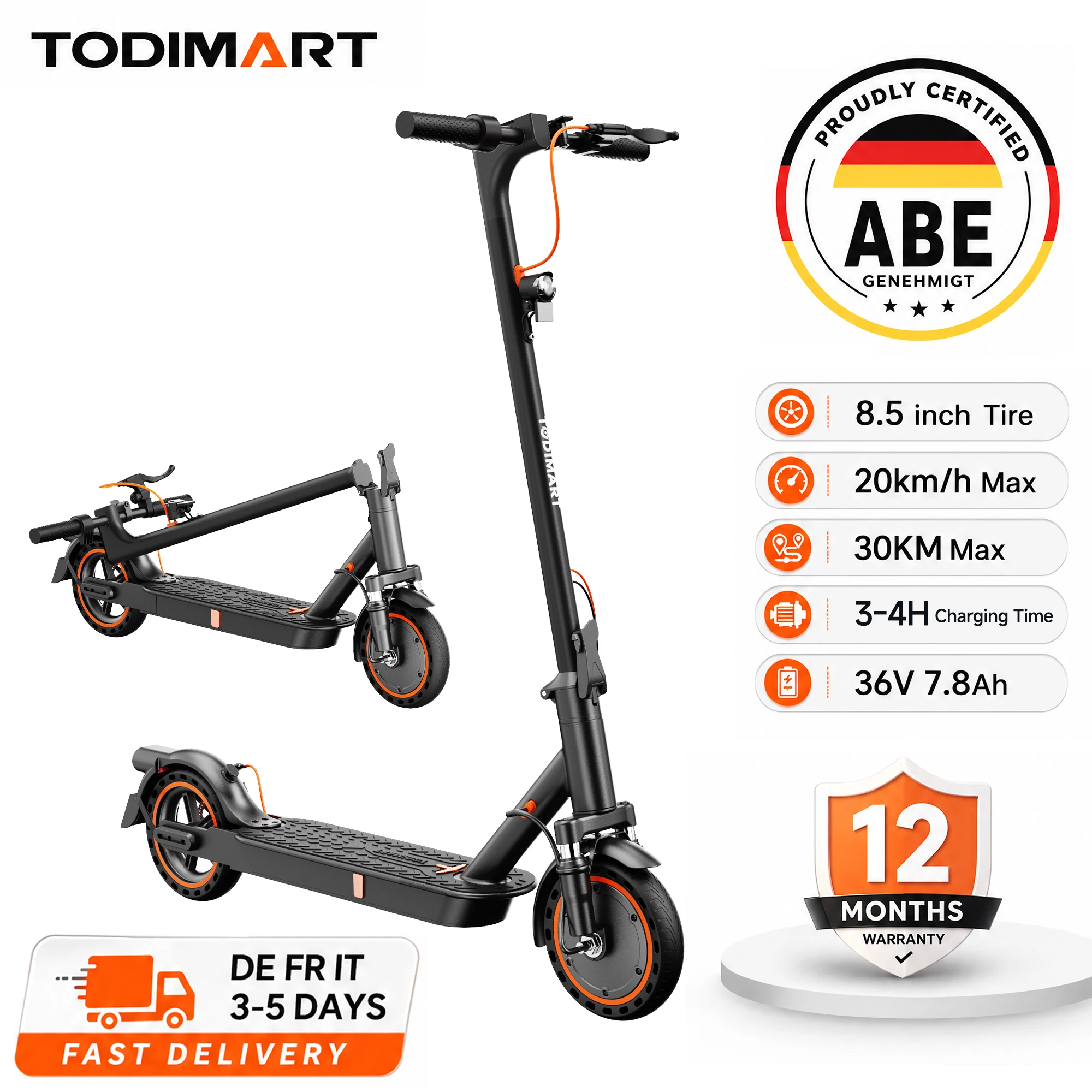 TODIMART D6Pro ABE E Scooter mit Straßenzulassung 10 Zoll Elektroroller 48V 18.2AH Batterie APP 60-80KM Reichweite Duales Bremssystem Und Doppelte Stoßdämpfung E Roller für Erwachsene Pendeln und