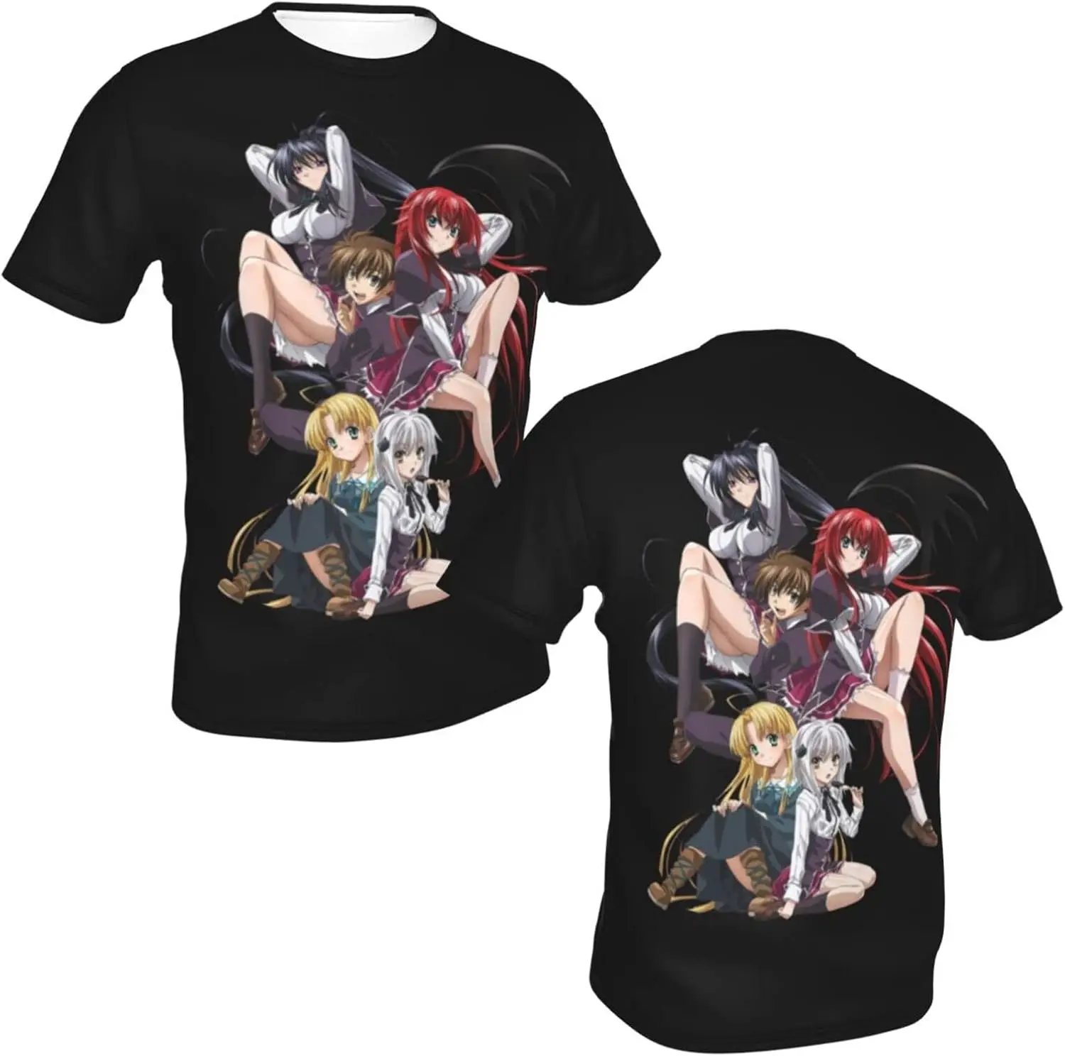 Anime High School DxD T Shirt Mens Short Sleeve Shirts Fashion Casual Tee Black