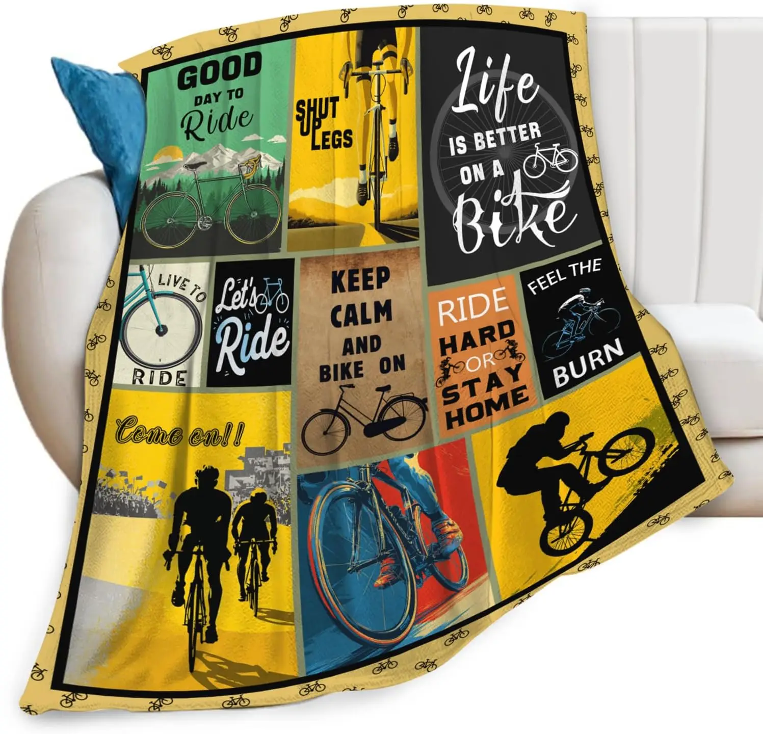 Cycling Throw Blanket Home Decor Gift for Bicycle Lover Bike Enthusiast Cozy Couch Throw Spring Autumn Decor