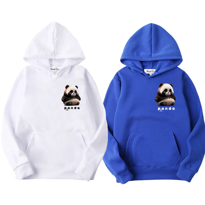 

Fat Panda Print Women Men Hoodie Polyester Cool Cute Snag Heart Embroidery Pullover Pockets Thin Loose Autumn Leisure Sweater