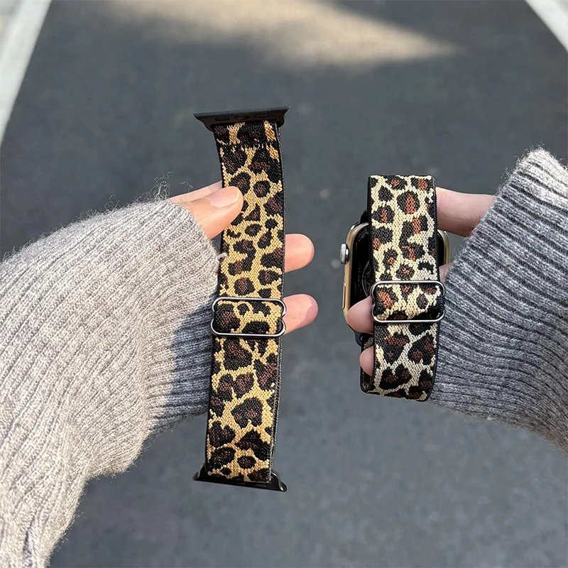 Bohemian Nylon Strap for Apple Watch band 41mm 45mm 46/40/44mm Elastic Shiny Bracelet iWatch Series 9 8 7 6 5 4 Se ultra 2 49mm