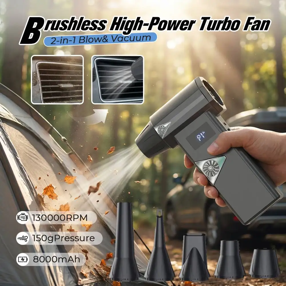

130000RPM Turbofan Brushless Motor Powerful Air Blower 4 Gears Speed Adjustable Electric Air Duster 8000mAh Portable Violent Fan