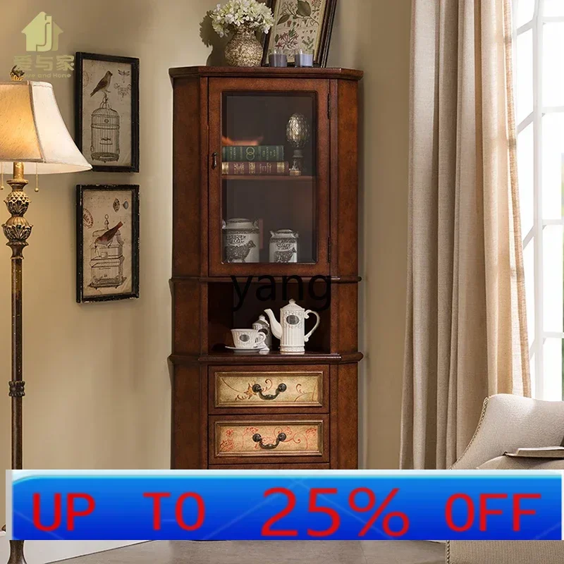 

LMM solid wood corner side cabinet retro painted corner locker triangle wine cabinet