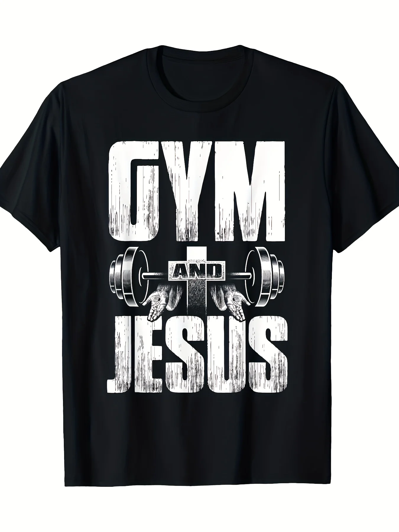 Men's Fitness Jesus T-shirt Christian Weightlifting Design Barbell Cross Design Suitable for Church Gym and Casual Street Wear