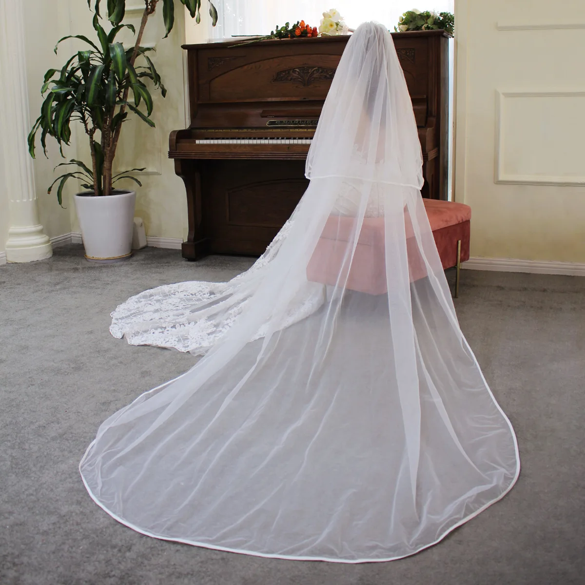 Women\'s Long Chapel Length 1 Tier Wedding Veils for Brides 2023 with Comb Wedding Bridal Veil Ribbon Edge veu de noiva longo