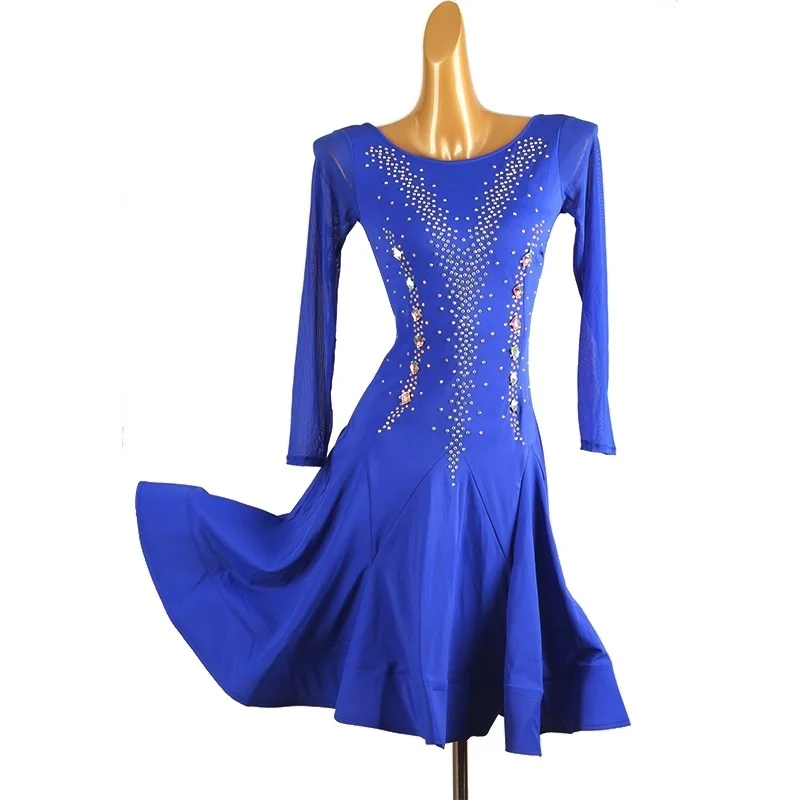 

Blue Diamond Latin Dance Dress Woman Adult Girl Tango Samba Rumba Latin American Dance Dresses Girl Woman Custom Color
