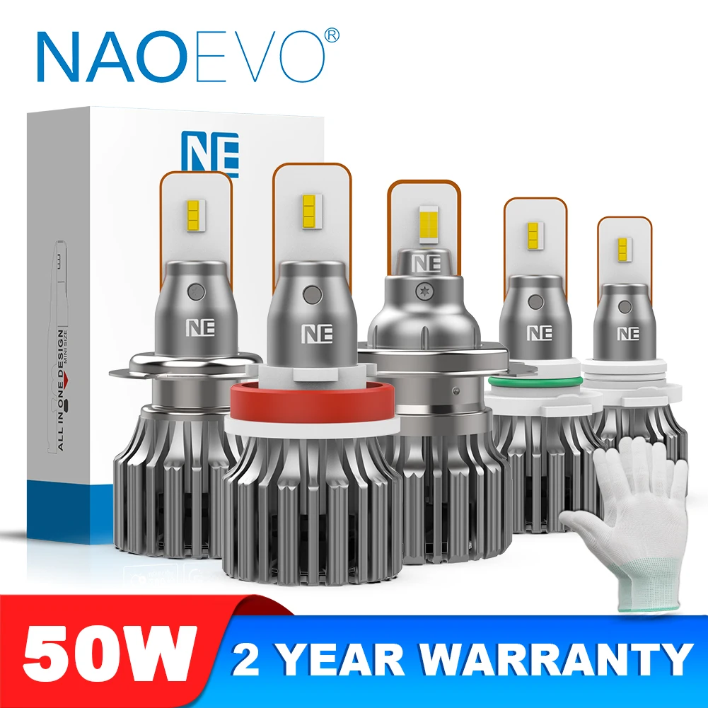 

NAOEVO Car Headlight HB4 9006 H7 Led Car Lamp 50W H4 Hi/Lo Beam 18000LM H11 9005 HB3 6000k White LED 12V CSP Fog Light Bulbs