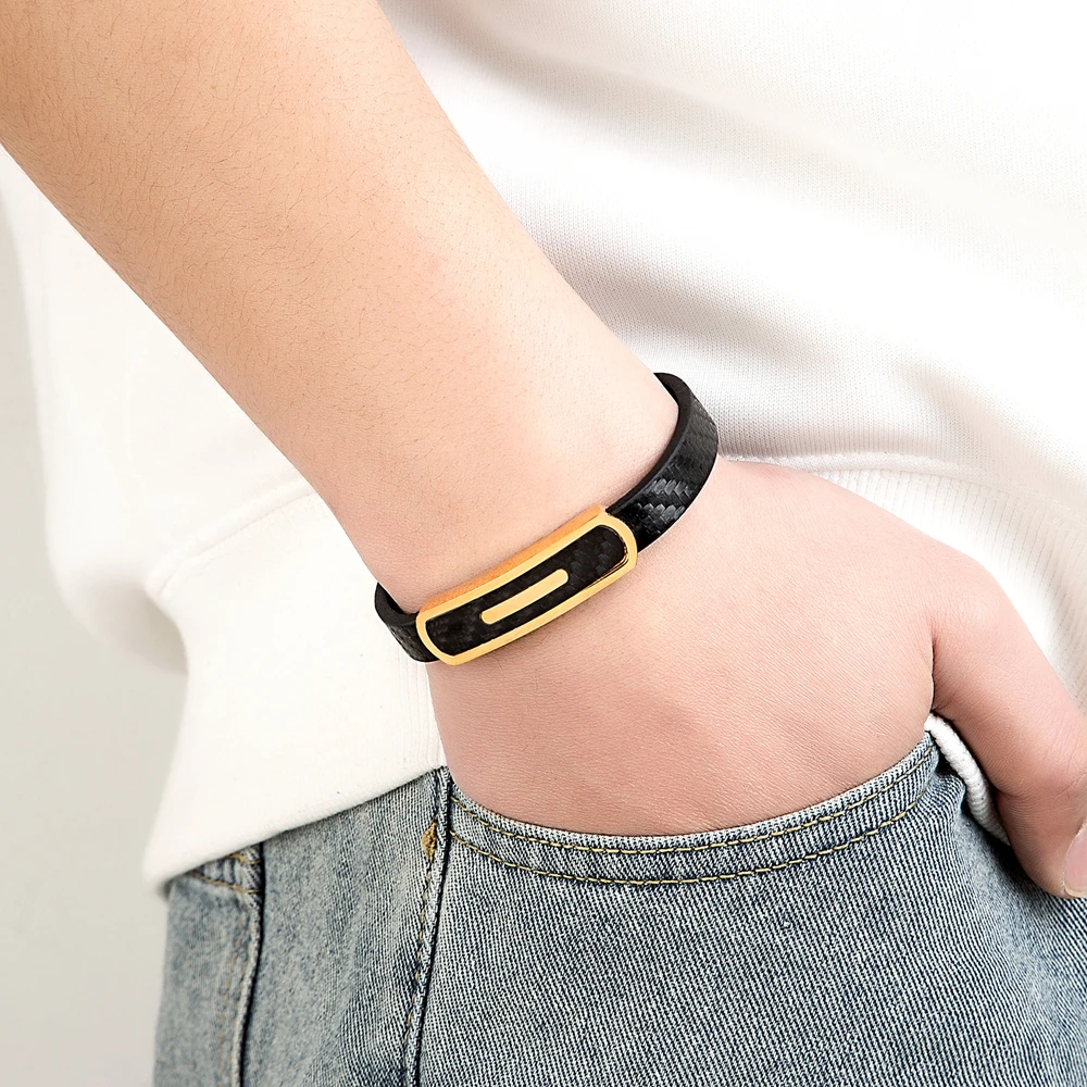 XQNI Men\'s Leather Bracelet Jewelry Bangles Handmade Stainless Steel Jewelry Accessories for Man Bussiness Charm Bracelet