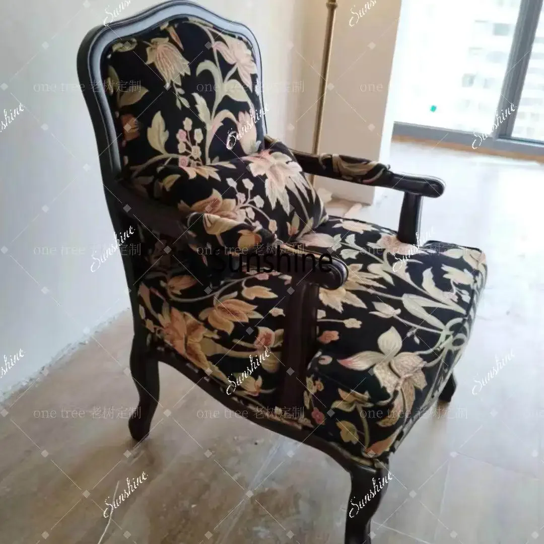 

YAmerican rural solid wood sofa chair retro simple light luxury leisure, bedroom living room jacquard