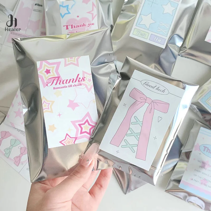 50pcs Mirror Silver Photocard Sleeves Self-adhesive Card Cover Idol Photo Packaging Bag Self Sealing Bag Gift Card Protector