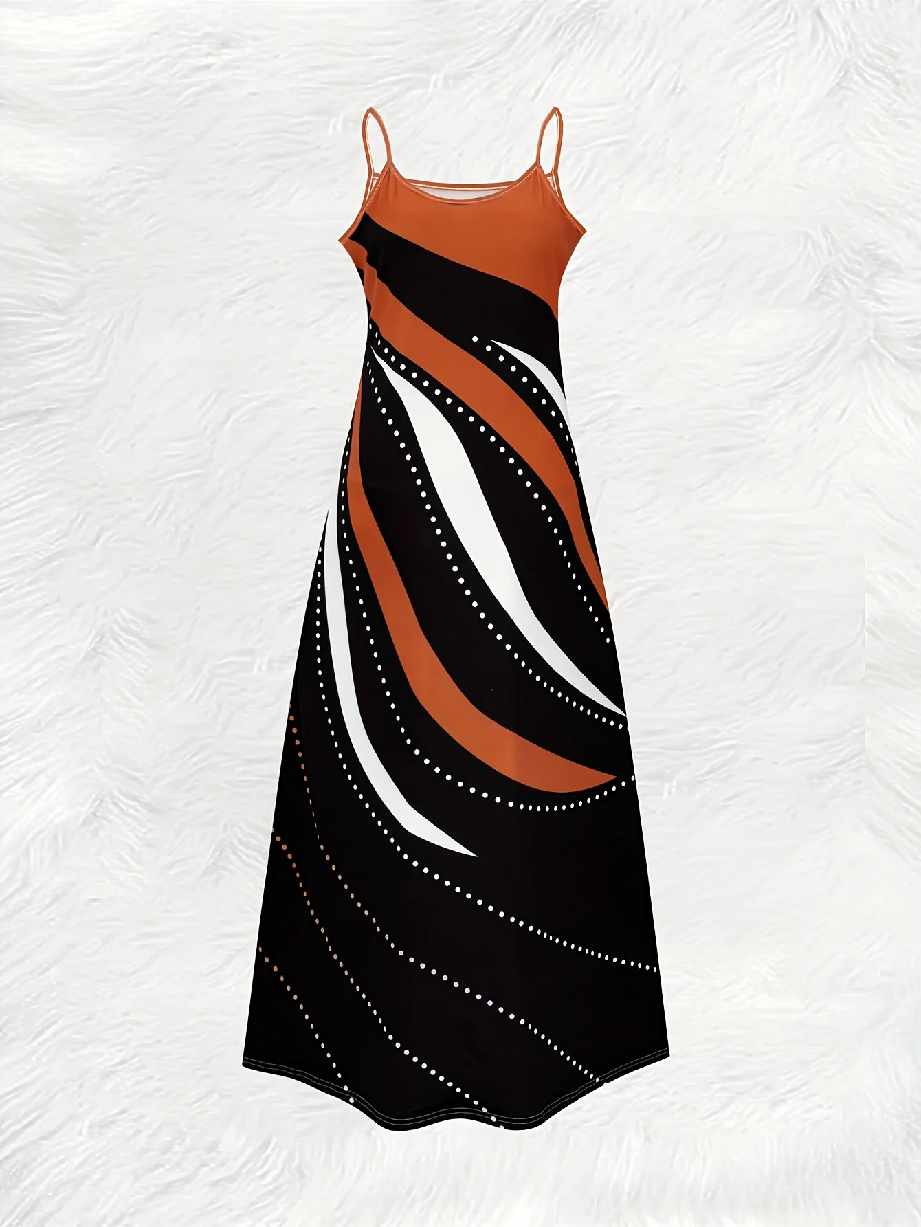Summer Abstract Wave Orange White Black Polka Dot Women's Sleeveless Shift Dress Casual Vacation Midi Skater Dress for Women - view 3