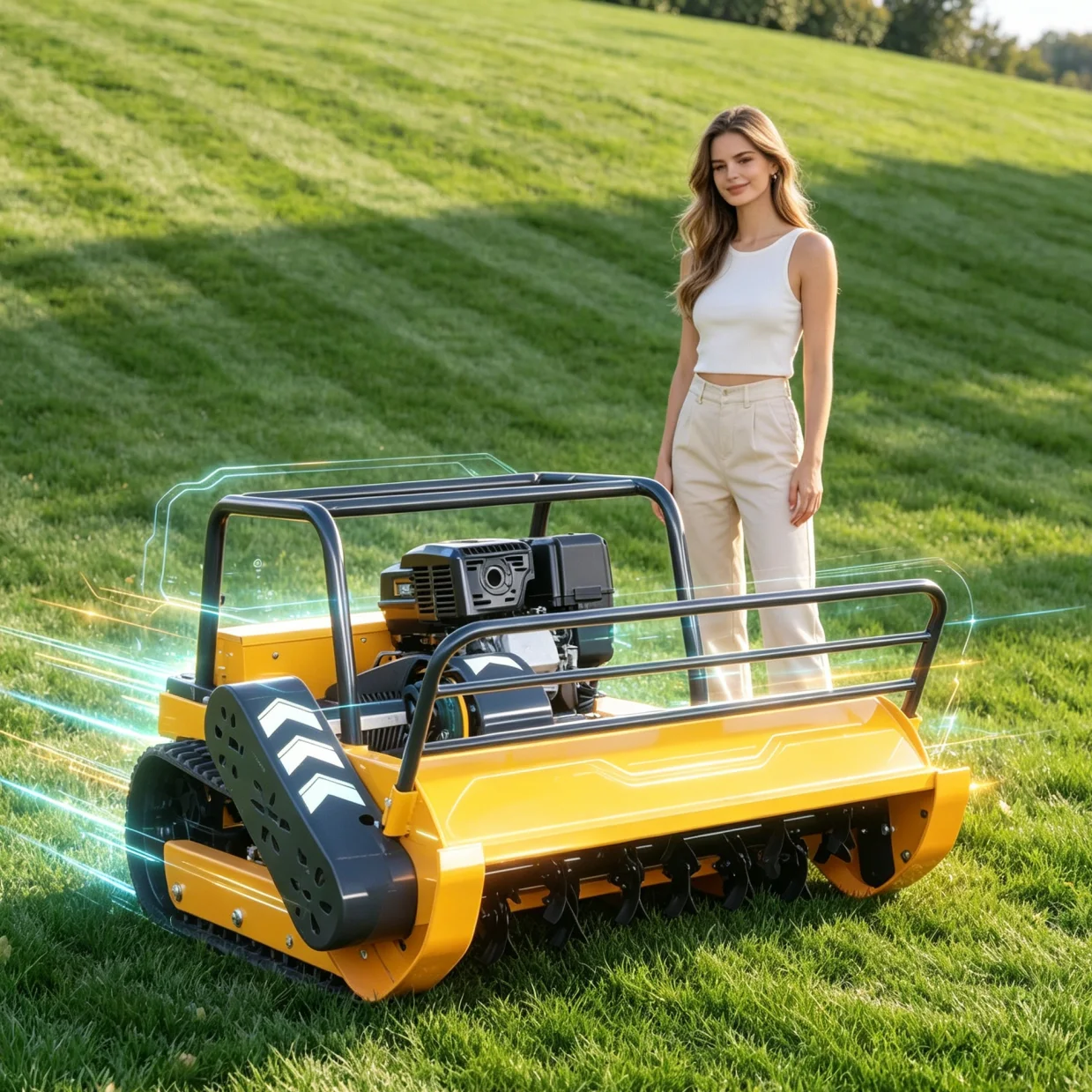 

Customized Remote Control Flail Lawn Mower with Low Fuel Consumption And Long Working Time Petrol Engine for Commercial Grass Cu