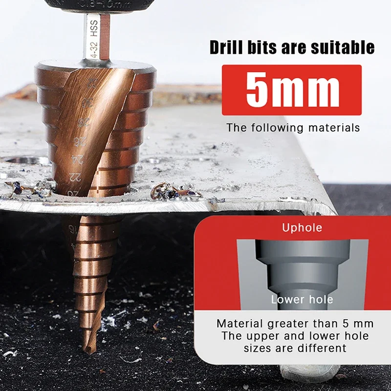 1pcs 4-12/4-20/4-32mm Spiral Groove Step Drill Bit M35 Cobalt Step Drill Bit Metal Taper Drill HSS Titanium-Coated Drill Bit
