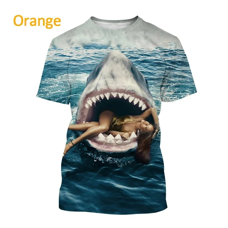 Horror Shark Pattern T-Shirt For Men Popular Animal 3D Printing T Shirts Women Summer Casual Fashion Tops Street Loose Tees