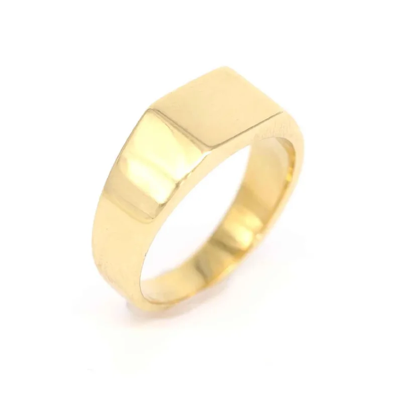 

14k Gold Stainless Steel Signet Ring Shiny Gold Flat Top Rock Punk Rings Cool Fashion Individuality Ring Man Party Jewelry