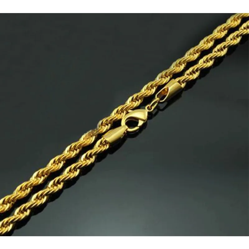 18K gold-plated 7mm wide men's twisted chain necklace, hip-hop Cuban chain, non-fading
