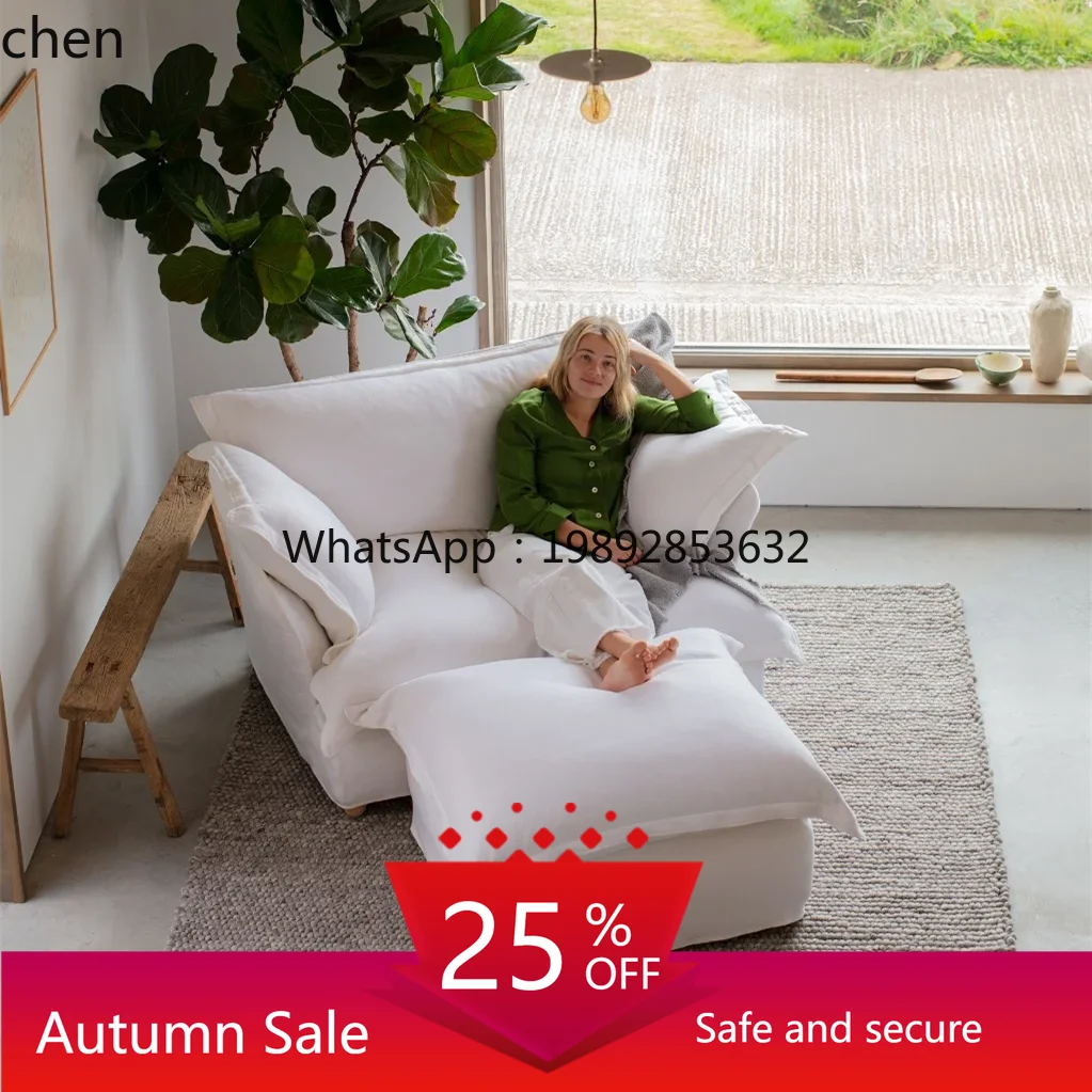 

Wabi-sabi wind cotton and linen single sofa chair velvet removable and washable small apartment living room